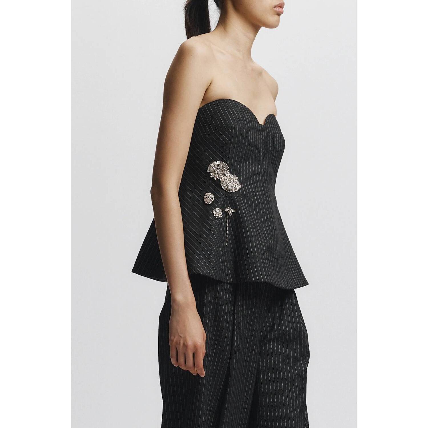 New Saint Art Rosa Top In Charcoal Pinstripe